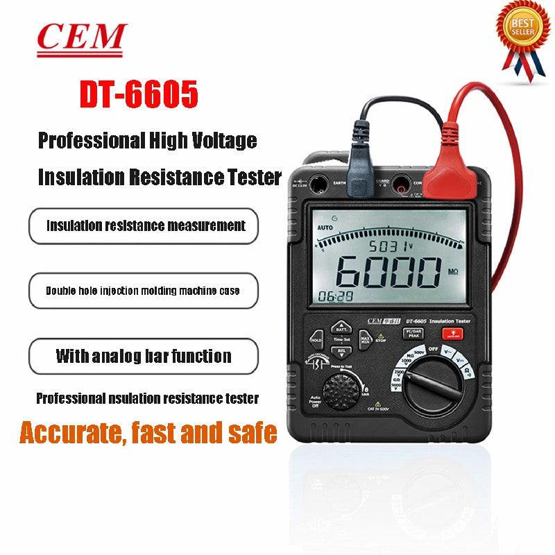 CEM DT-6605 High Voltage Insulation Resistance Tester AC DC Voltage Measurement High Precision Insulation Meter Megger CEM DT-6605 High Voltage Insulation Resistance Tester AC DC Voltage Measurement High Precision Insulation Meter Megger